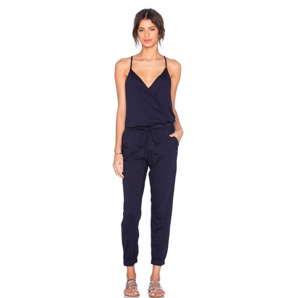 Bobi Pants - Supreme Jersey Tied Waist V Neck Jumpsuit